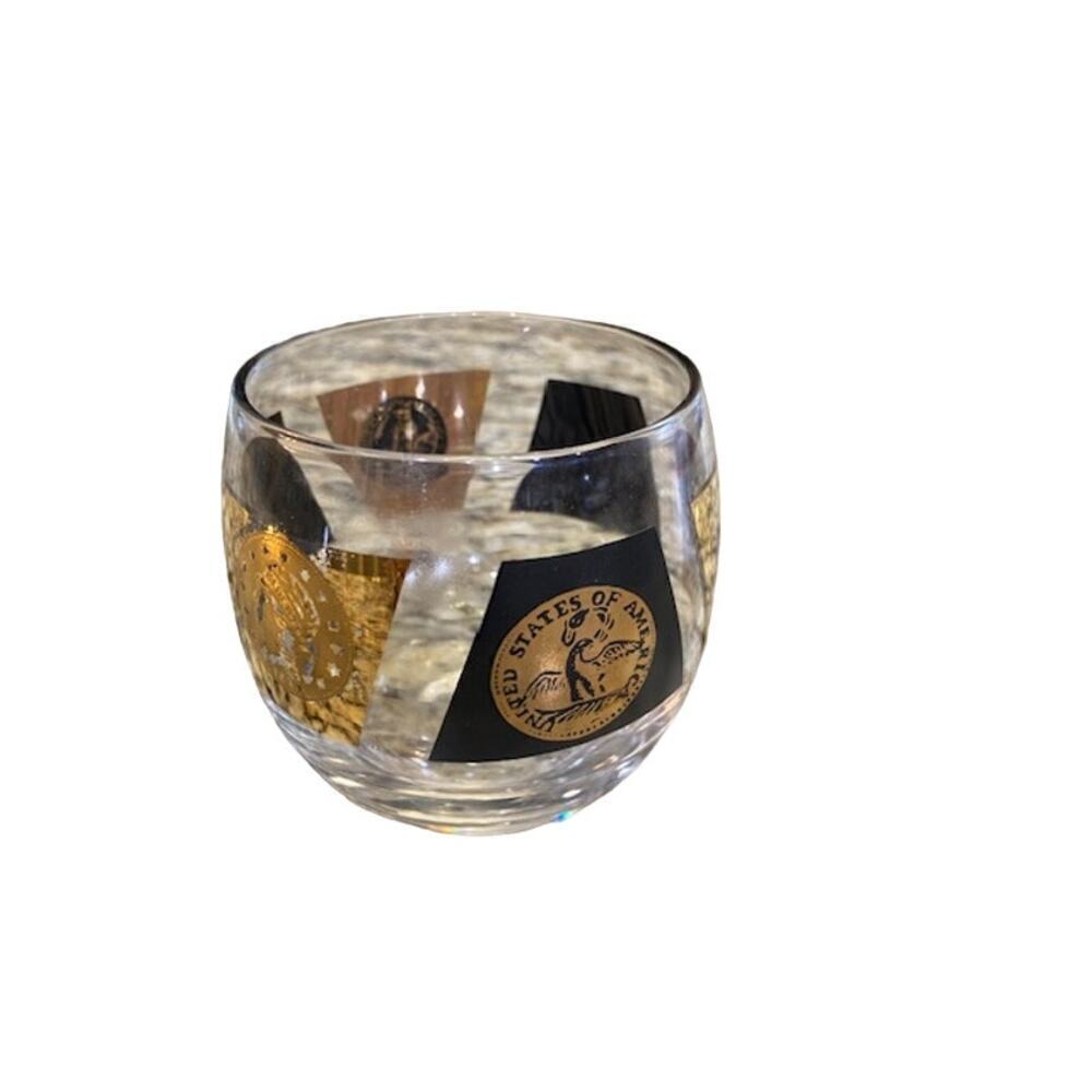 CERA 22KT Gold and Black Coins ROLY POLY GLASSES 1960s Set of 2 Mid-Century700 - Picture 3 of 8